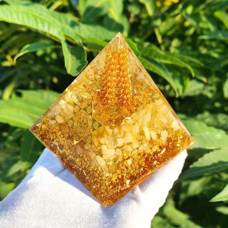 Handmade orgone pyramid with citrine stones and copper spiral