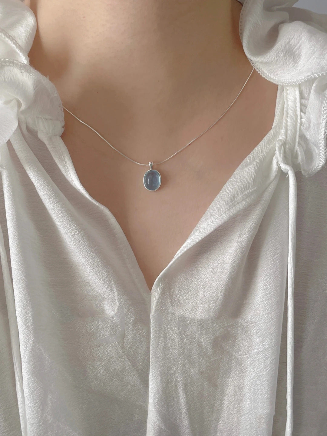 Genuine Aquamarine Pendant Necklace – minimalist 925 silver design