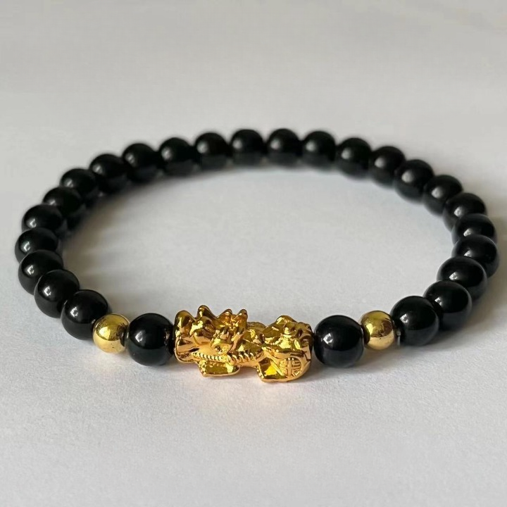 Natural Black Obsidian Pixiu Bracelet – Feng Shui Wealth and Protection