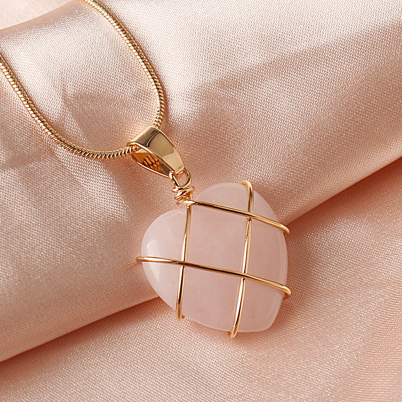 Rose Quartz Necklace Gift for Girlfriend – Stone of Love Pendant