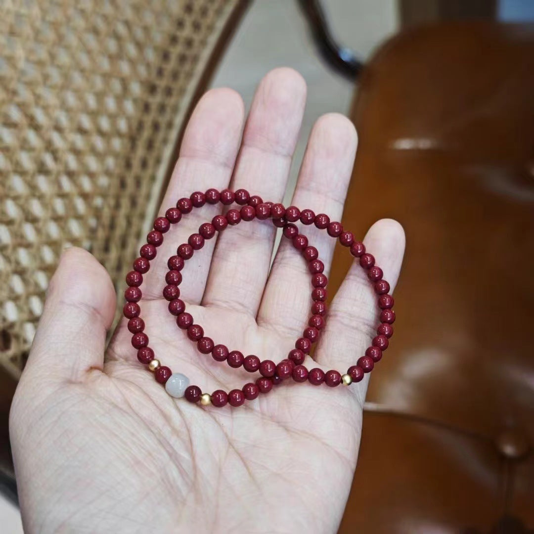 cinnabar bracelet with S925 silver and natural jade beads