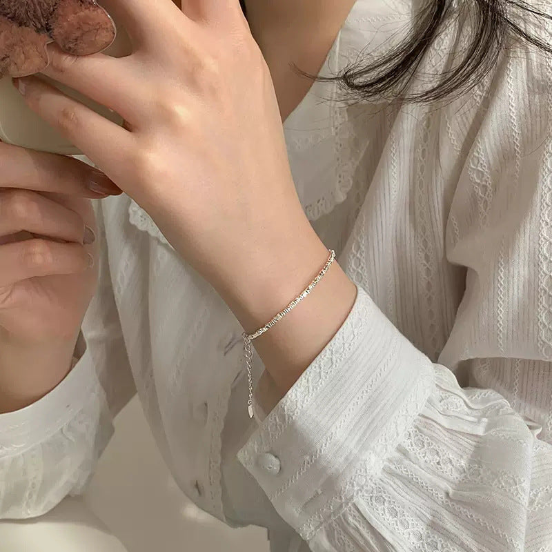 Real 925 Sterling Silver Shimmering Shred Bracelet – Elegant Minimalist Jewelry