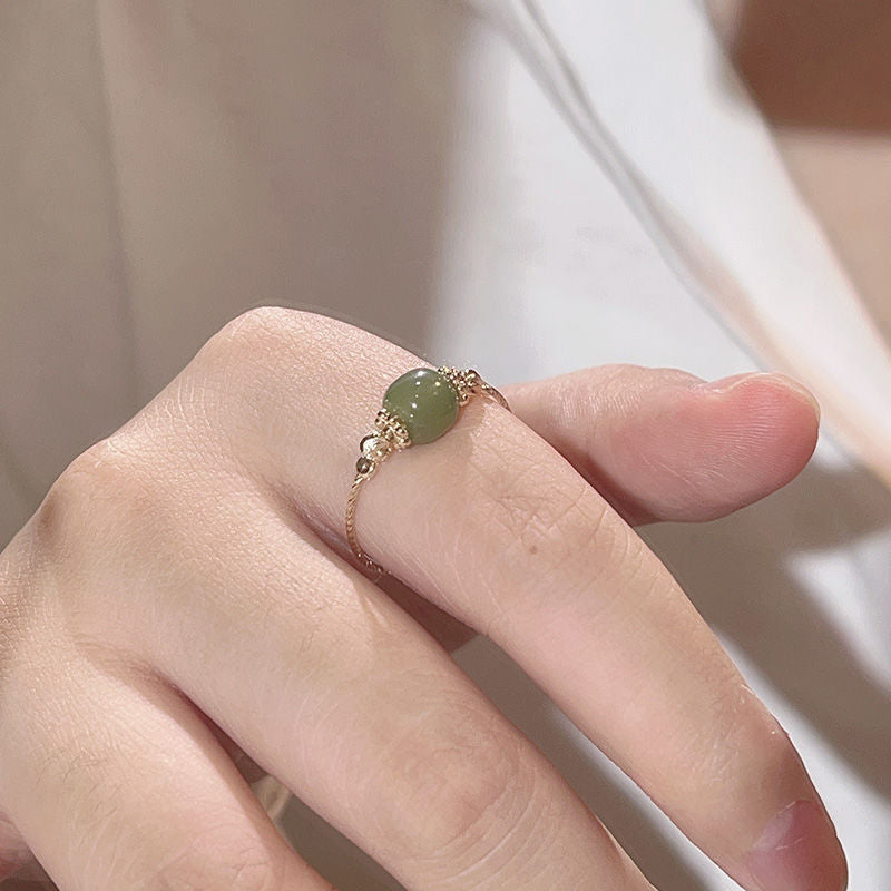 Natural Hetian Jade Bead Ring for Harmony & Prosperity