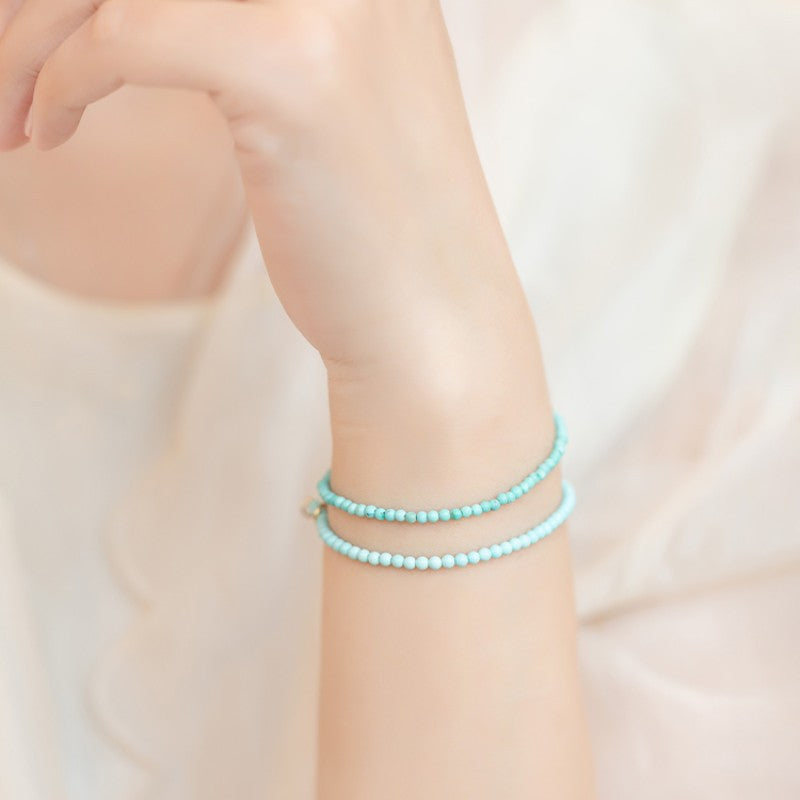 14k Gold Plated 2mm Turquoise Thin Bracelet – Minimalist Stackable Jewelry