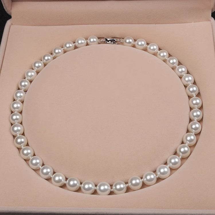 Elegant 10mm Shell Pearl Beads Necklace – Classic White Statement Jewelry for Women