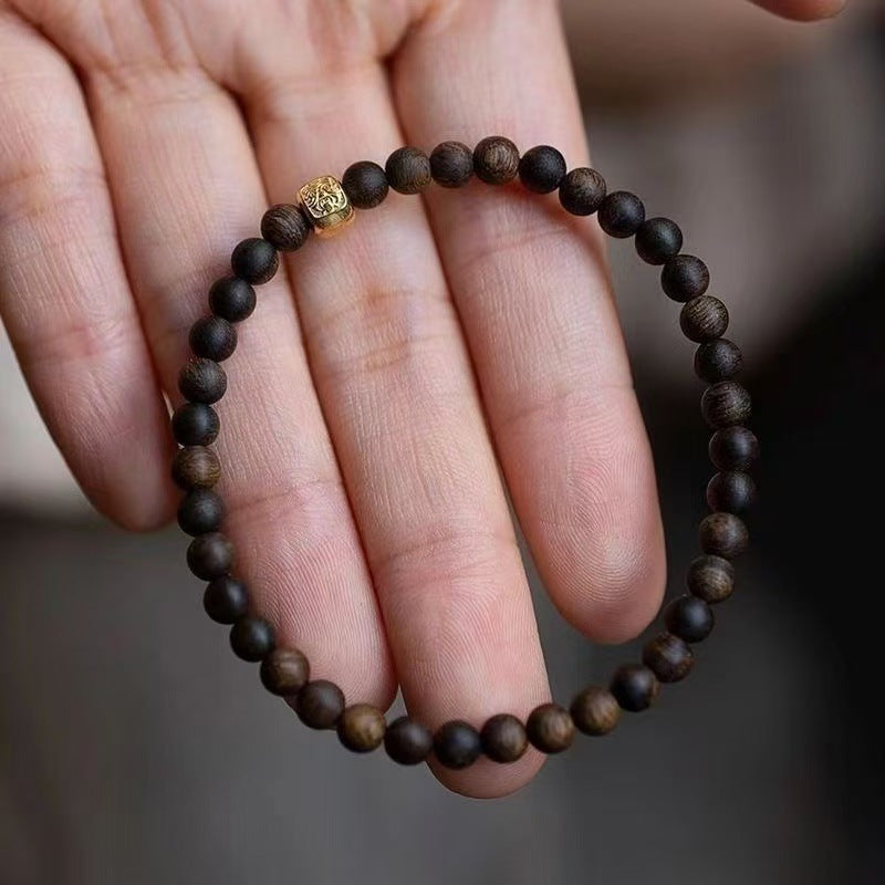 Natural Brunei Agarwood Bracelet – Aid Sleep with Zakiram Gold-Plated Silver Accent