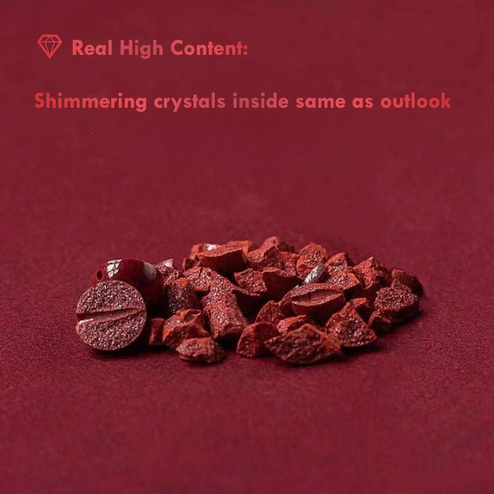 Shimmering red cinnabar gemstone beads with natural crystal inclusions