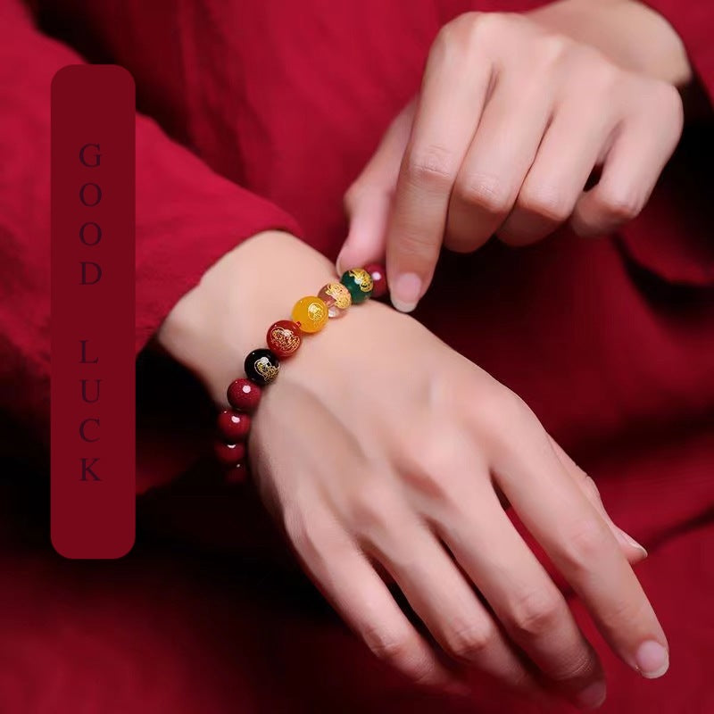 Natural red cinnabar beads bracelet with wealth gods charms