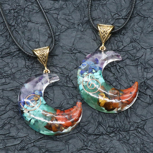 7 Chakra Moon Pendant Necklace