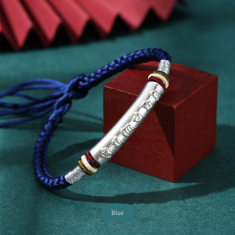 buddhist mani mantra silver cord bracelet