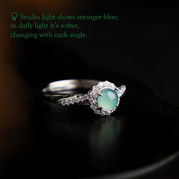 Blue Water Jade Ring – Luminous Blue Jade in Silver Band