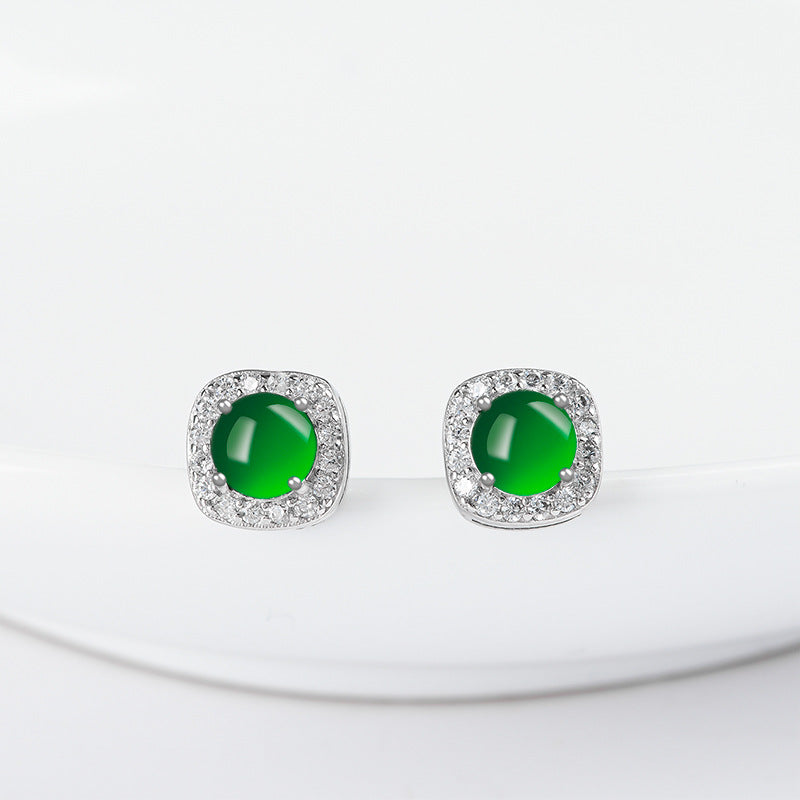 Natural Guatemala Jadeite Jade Bead Earrings with 925 Sterling Silver