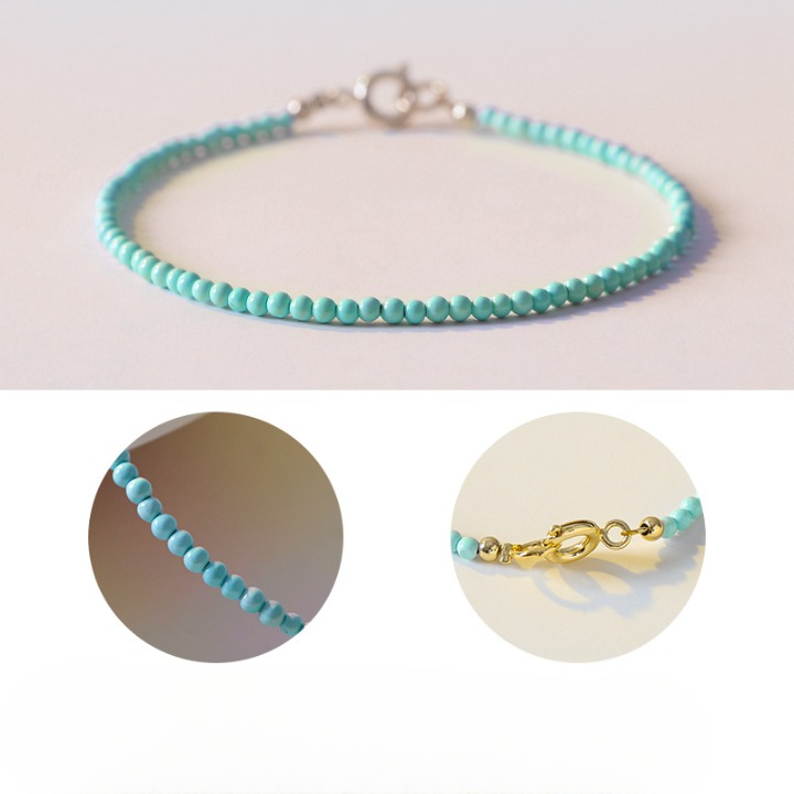 14k Gold Plated 2mm Turquoise Thin Bracelet – Minimalist Stackable Jewelry