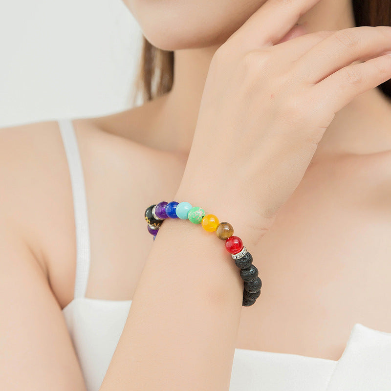 Chakra Lava Stone Bracelet with Mantra Bead