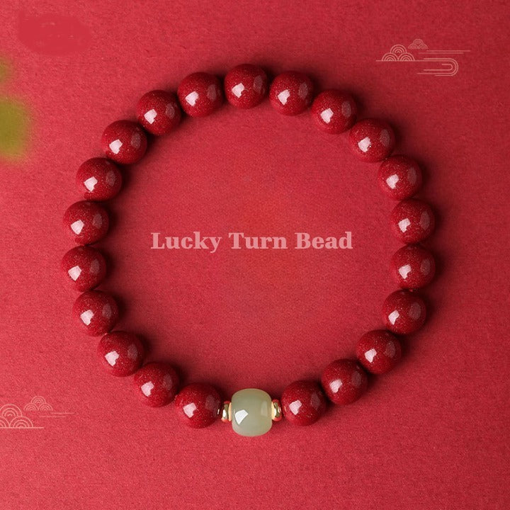90 Cinnabar Beads with Green Hetian Jade Bracelet – Harmony & Vitality