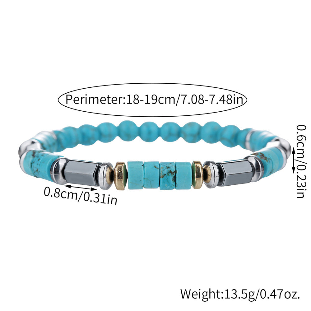 Men’s Hematite & Turquoise Bracelet – Natural Stone Healing Jewelry for Strength & Protection
