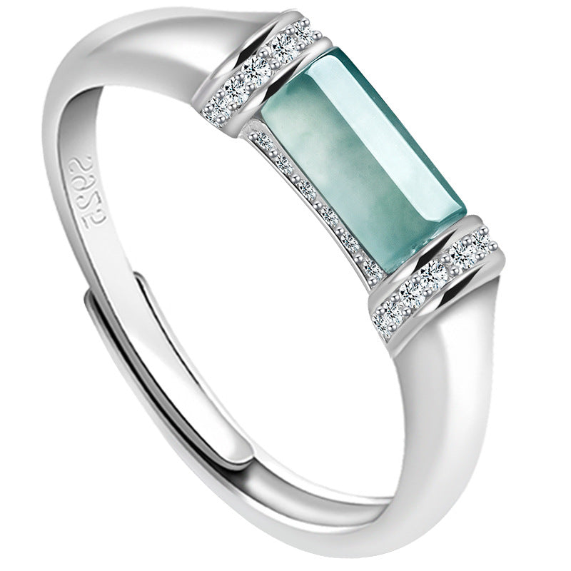 Natural Certified Grade A Blue Water Jadeite Jade Ring – 925 Silver Adjustable