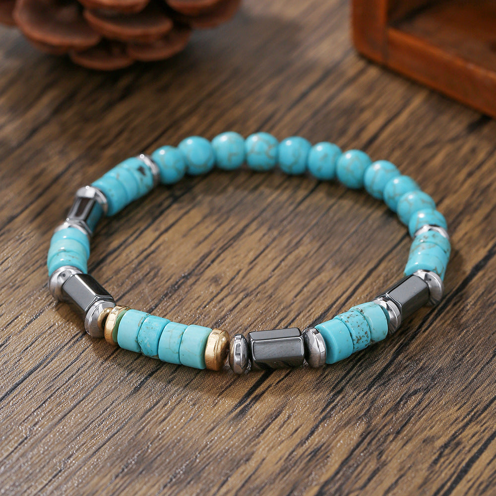 Men’s Hematite & Turquoise Bracelet – Natural Stone Healing Jewelry for Strength & Protection