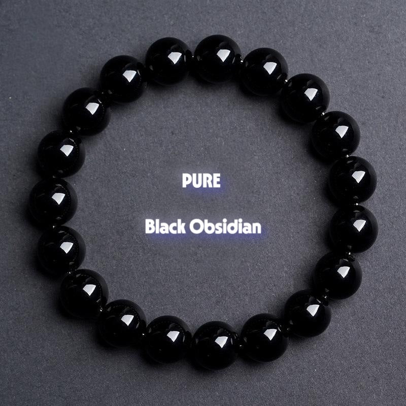 Natural Pure Black Obsidian Bracelet – Protection & Grounding Beads