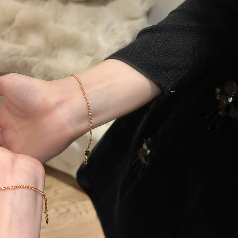 Handmade Redline Lucky Turn Bracelet – Thin Red & Gold String for Prosperity
