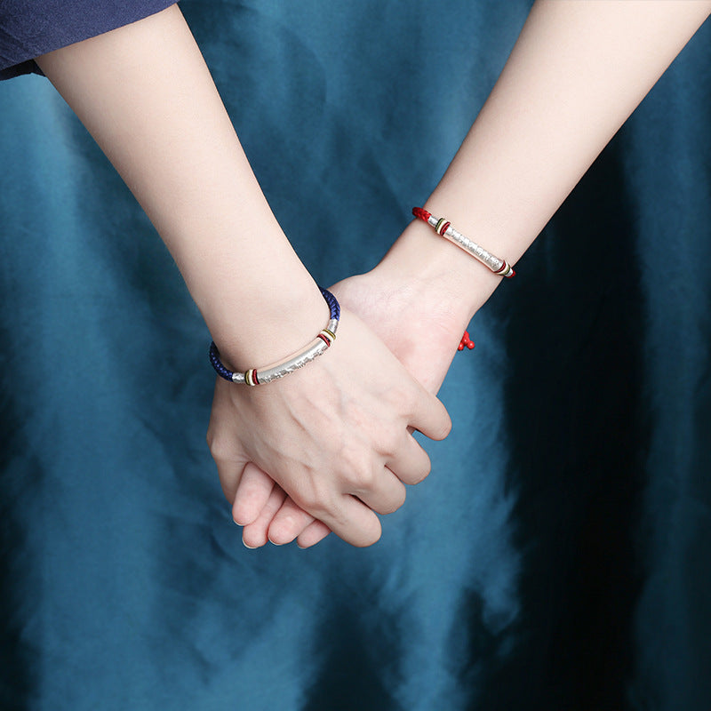 silver tube bracelet mantra protection blessing jewelry