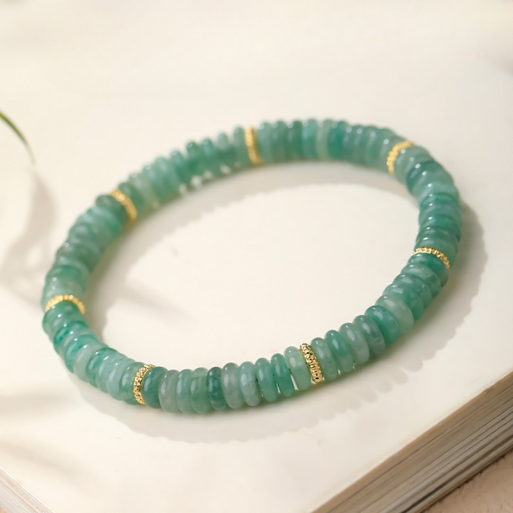 Natural Green Aventurine Bracelet – Flat Slice Beads for Luck & Prosperity