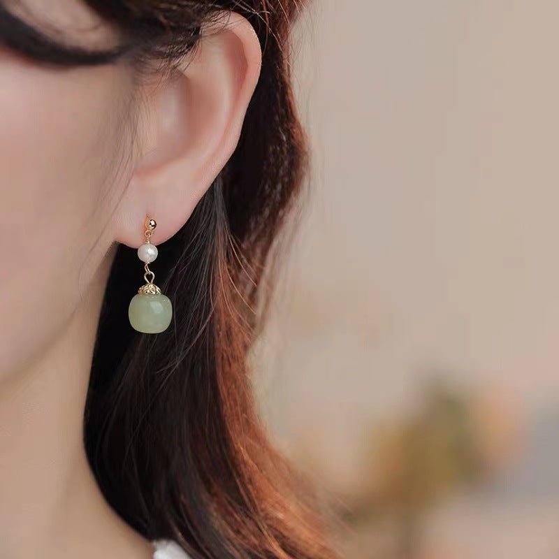 nephrite jade drop earrings sterling silver