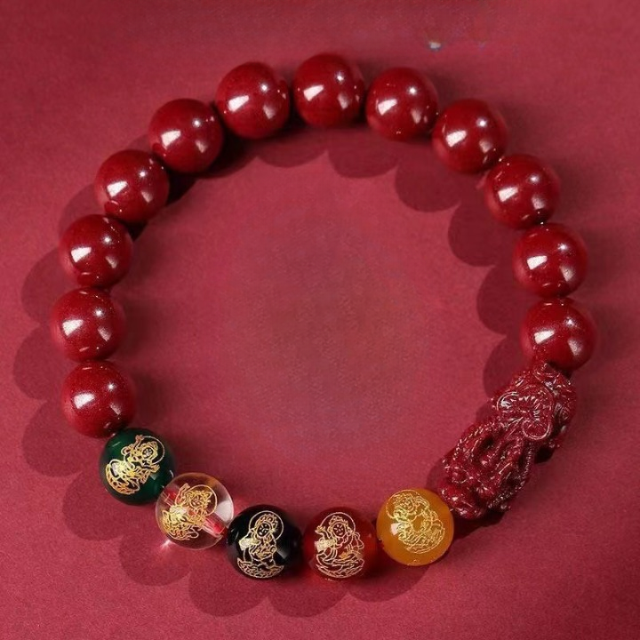 Cinnabar Pixiu Feng Shui Bracelet – Five Wealth Gods, 90% High Content Beads, Abundance & Protection