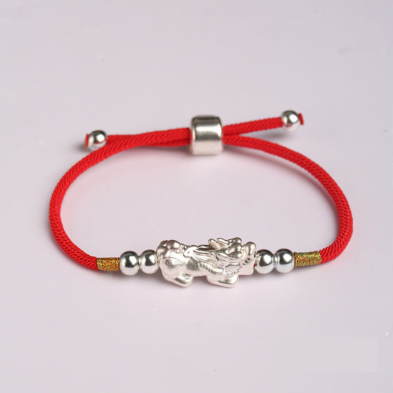 Silver Pixiu red string bracelet variant