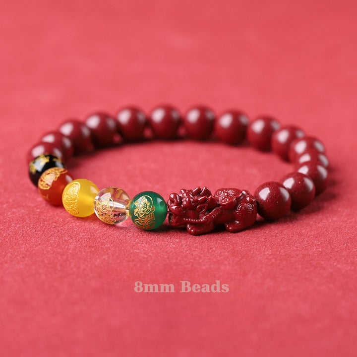 Cinnabar Pixiu Feng Shui Bracelet – Five Wealth Gods, 90% High Content Beads, Abundance & Protection