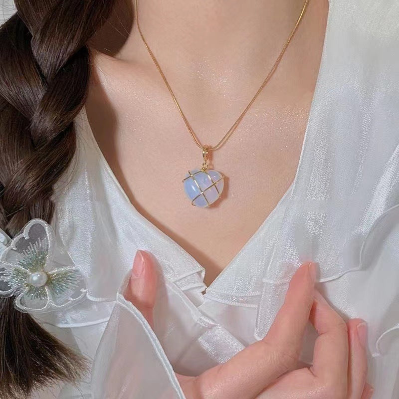 Rose Quartz Heart Necklace for Women – Natural Crystal Love Pendant