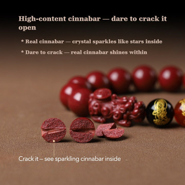 Cinnabar Pixiu Feng Shui Bracelet – Five Wealth Gods, 90% High Content Beads, Abundance & Protection