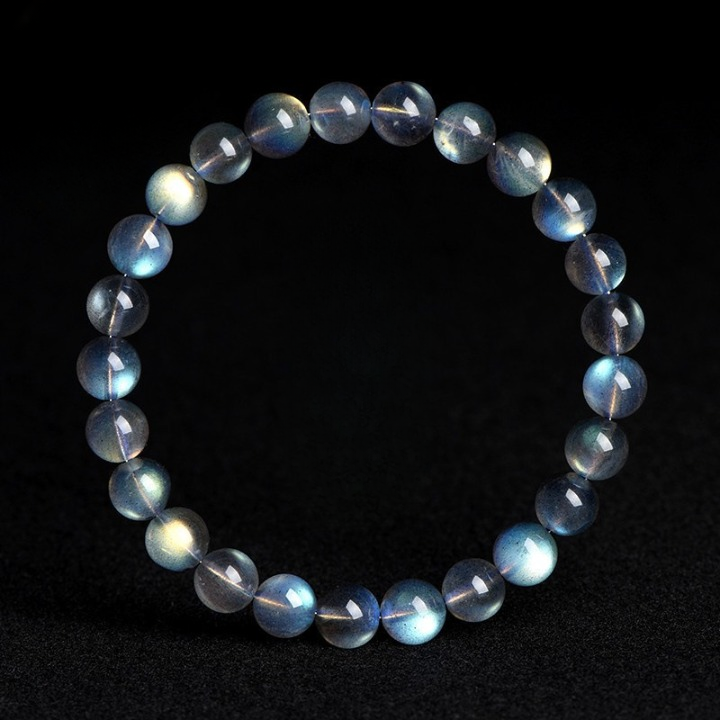 Natural Blue Flash Grey Moonstone Bracelet – Labradorite Effect Glow Jewelry