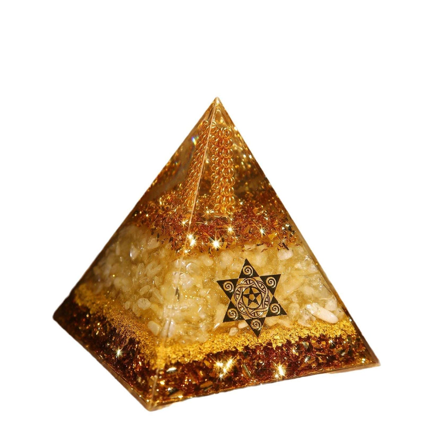 Handmade orgone pyramid with citrine stones and copper spiral