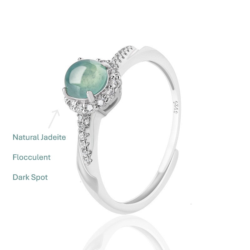 Natural Guatemala Blue Water Jadeite Jade Ring with 925 Sterling Silver