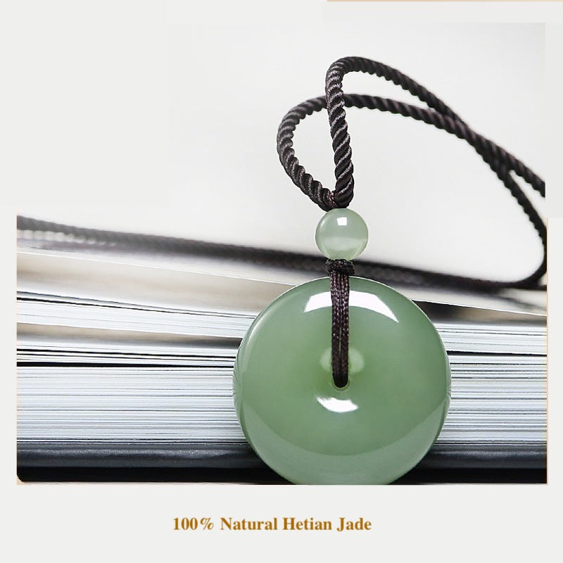Certified Natural Hetian Jade Pi Disc Pendant Necklace