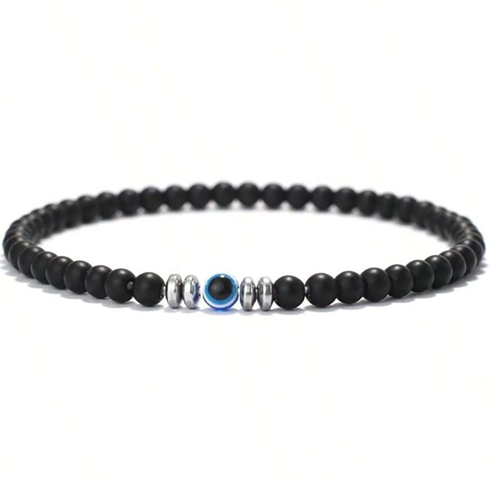men’s evil eye bracelet black onyx hematite charm close up