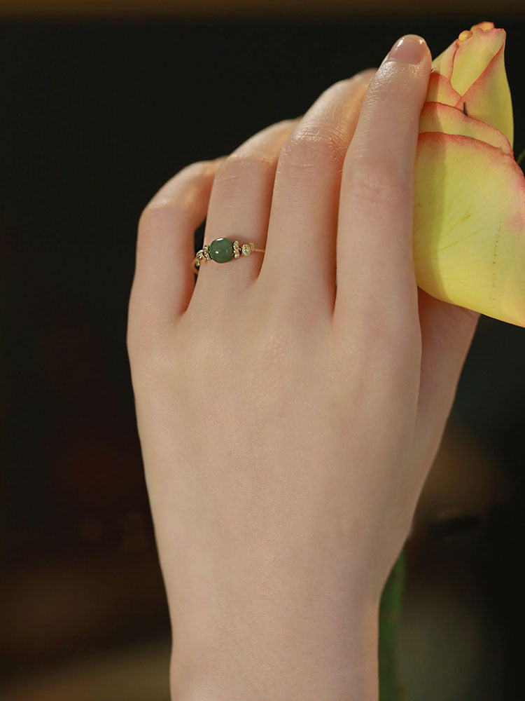 Hetian Jade Bead Jewelry Ring for Women