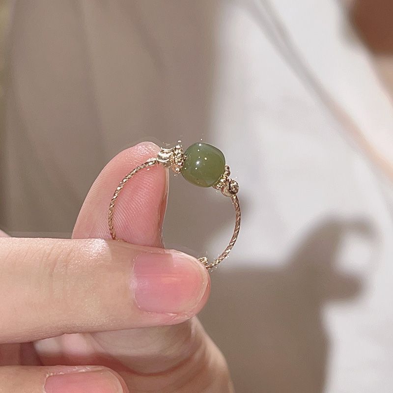 Gemstone Ring Hetian Jade Bead Elegant & Simple
