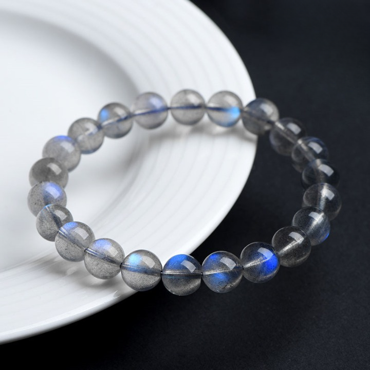 Natural Blue Flash Grey Moonstone Bracelet – Labradorite Effect Glow Jewelry