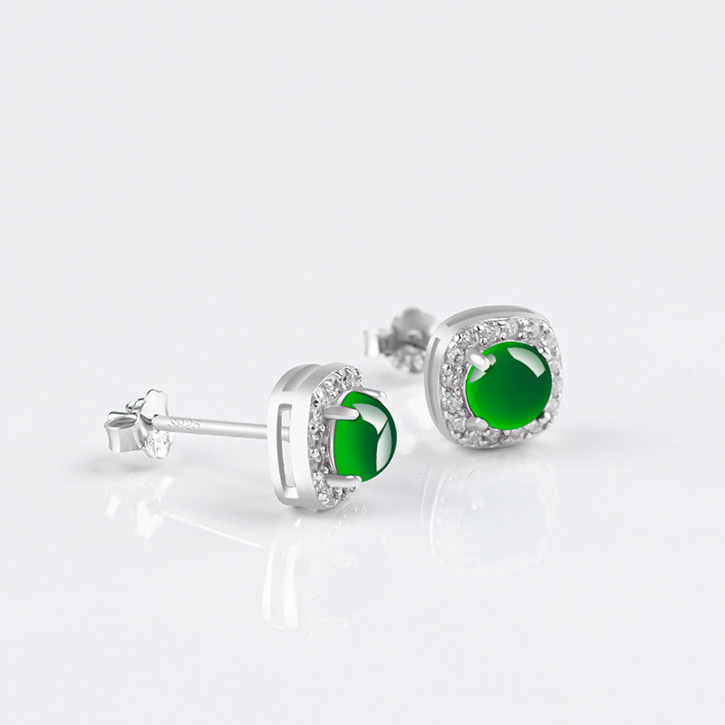 Natural Guatemala Jadeite Jade Bead Earrings with 925 Sterling Silver