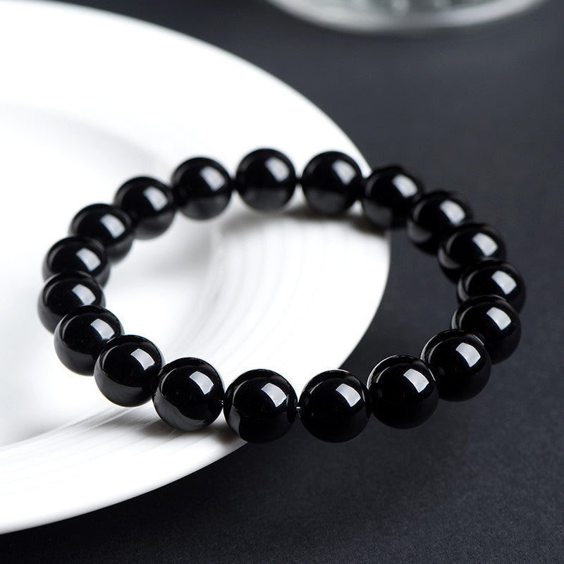 Natural Pure Black Obsidian Bracelet – Protection & Grounding Beads