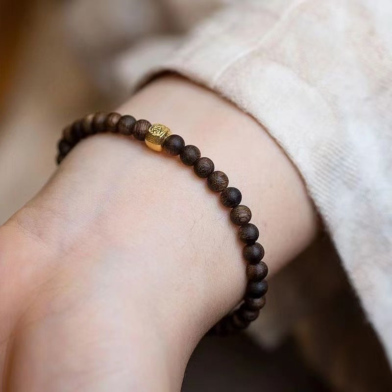 Natural Brunei Agarwood Bracelet – Aid Sleep with Zakiram Gold-Plated Silver Accent