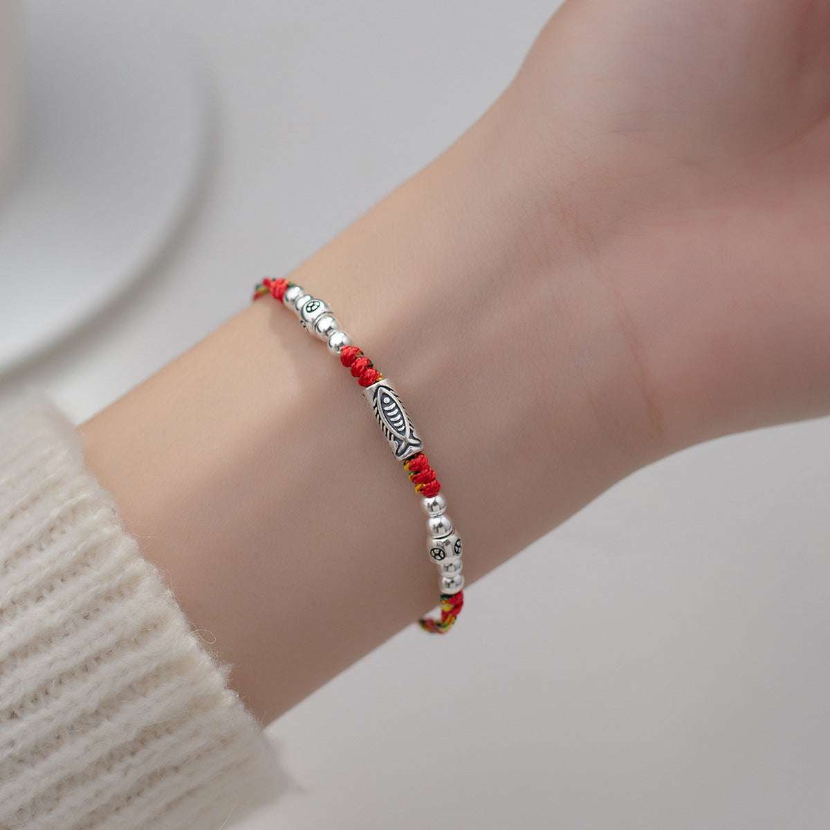 Handmade Koi Fish Bracelet with Red String for Wealth & Protection