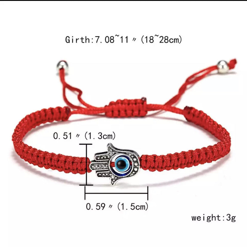 Good luck red string bracelet with Hamsa hand charm spiritual jewelry