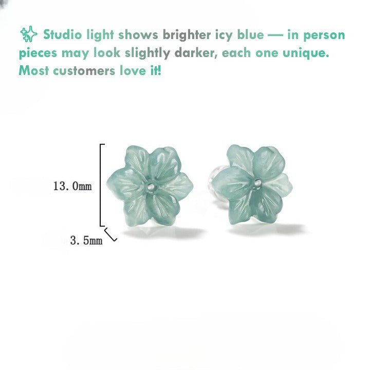 Certified Grade A Natural Jadeite Blue Jade Earrings Close-up