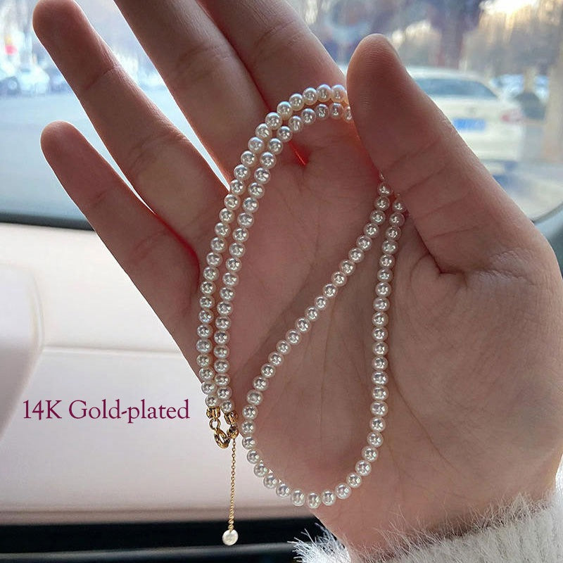 Handcrafted 14K gold plated pearl bead necklace