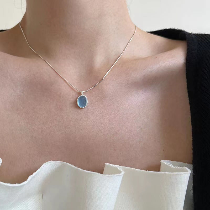 Genuine Aquamarine Pendant Necklace – minimalist 925 silver design