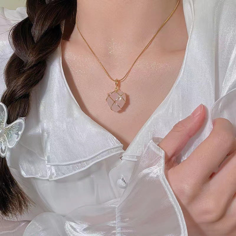 Rose Quartz Heart Necklace for Women – Natural Crystal Love Pendant