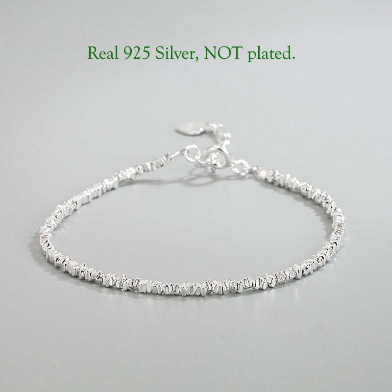 Real 925 Sterling Silver Shimmering Shred Bracelet – Elegant Minimalist Jewelry